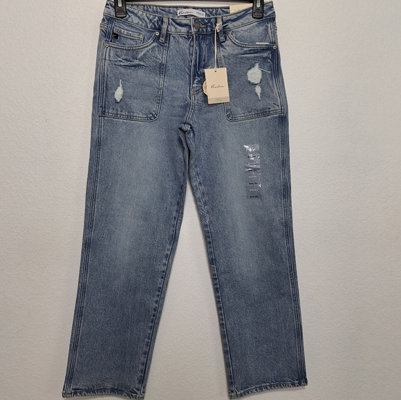 KanCan Maurices Distressed High Rise Porkchop Pocket Straight Jeans Size 28 - Picture 2 of 14